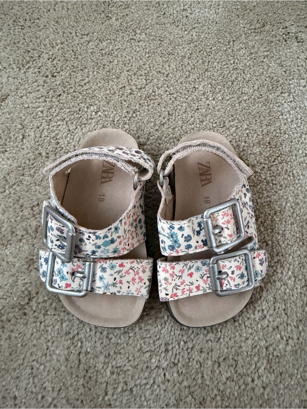 Zara Kids Floral Buckle Sandals in White with Multicolor Print